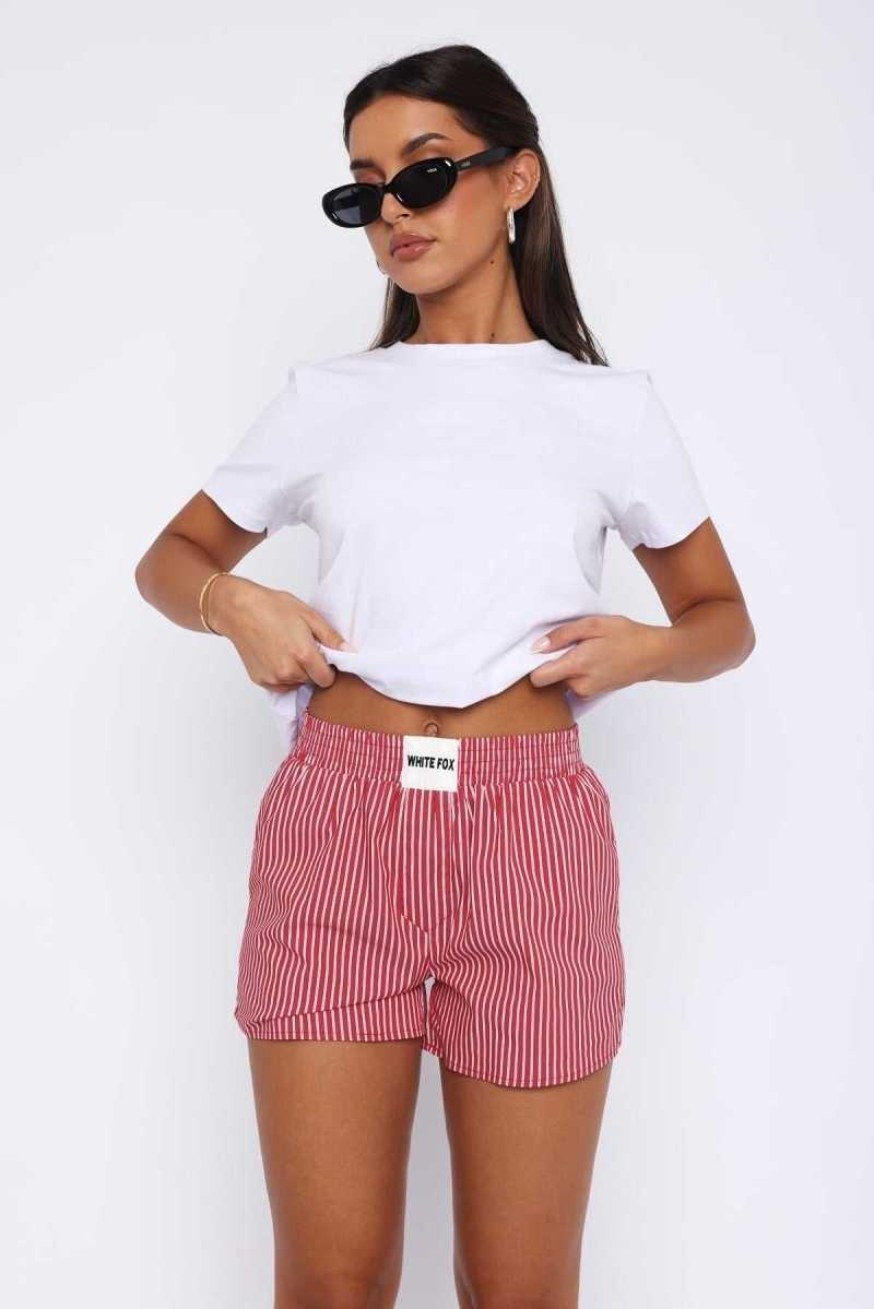 White Fox Wasting My Time Shorts Red Stripe | EHAGLB-740