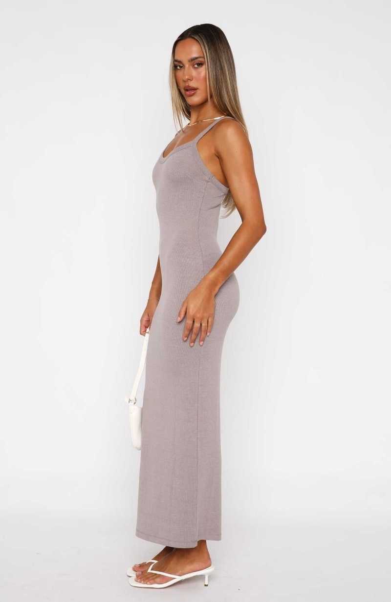 White Fox We Can Work It Out Ribbed Maxi Dress Taupe | KCBDGW-523
