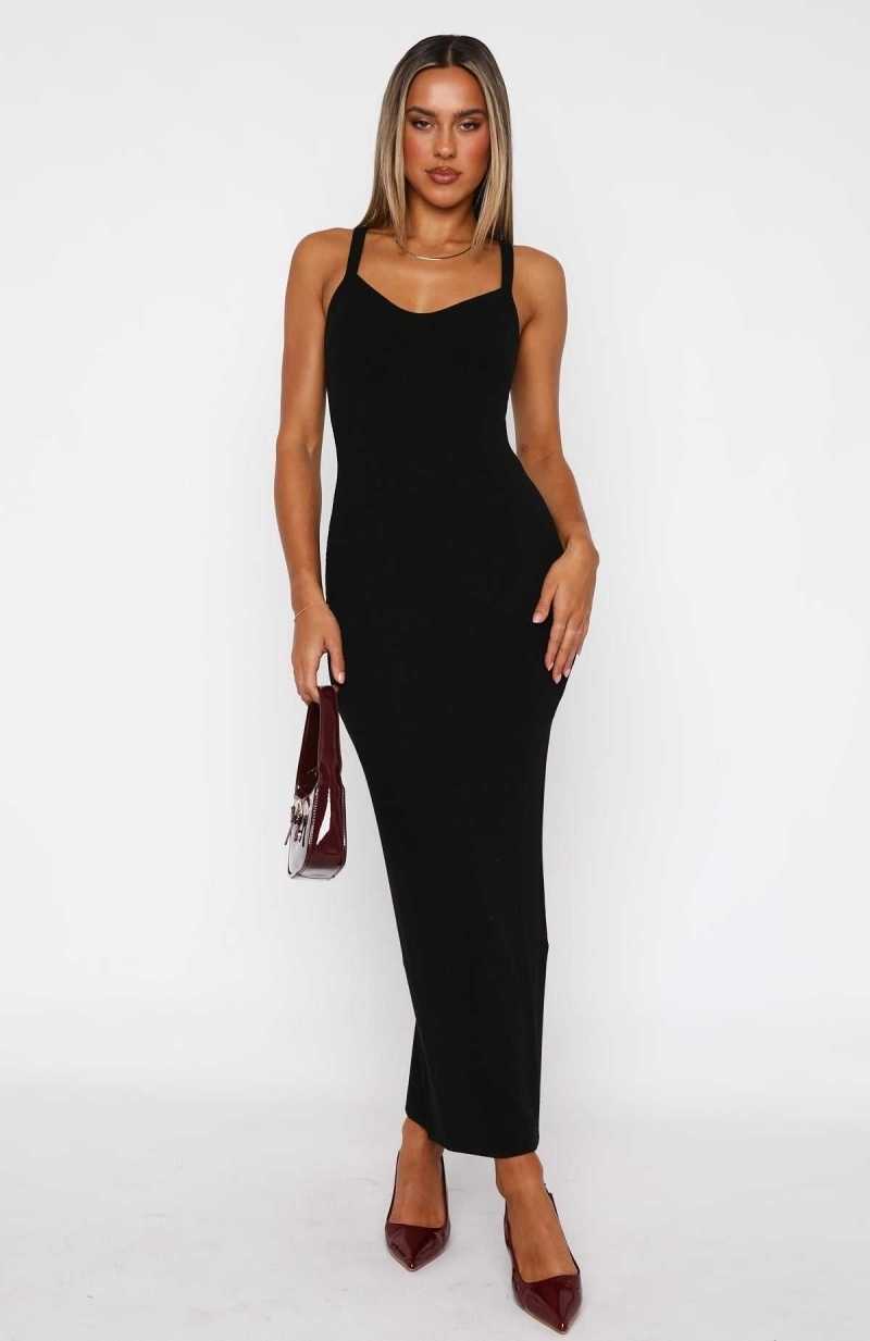White Fox We Can Work It Out Ribbed Maxi Dress Black | NJMTCQ-372