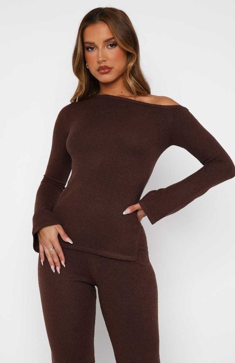 White Fox We'll Be Fine Long Sleeve Top Chocolate | WZARUN-541
