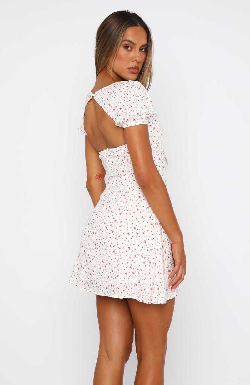 White Fox We're Alone Now Short Sleeve Mini Dress Red Posie | VMJBCR-094