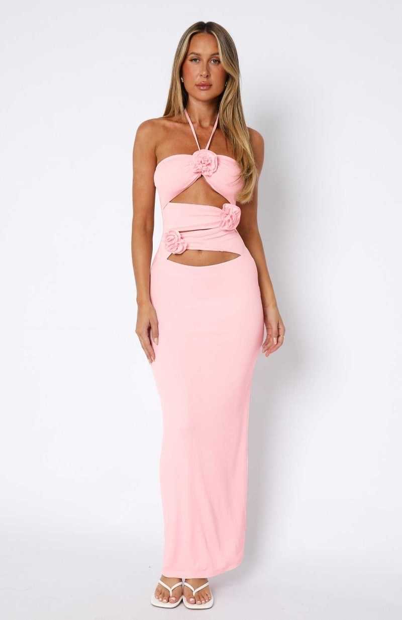 White Fox What A Girl Wants Maxi Dress Baby Pink | OBRMKD-063
