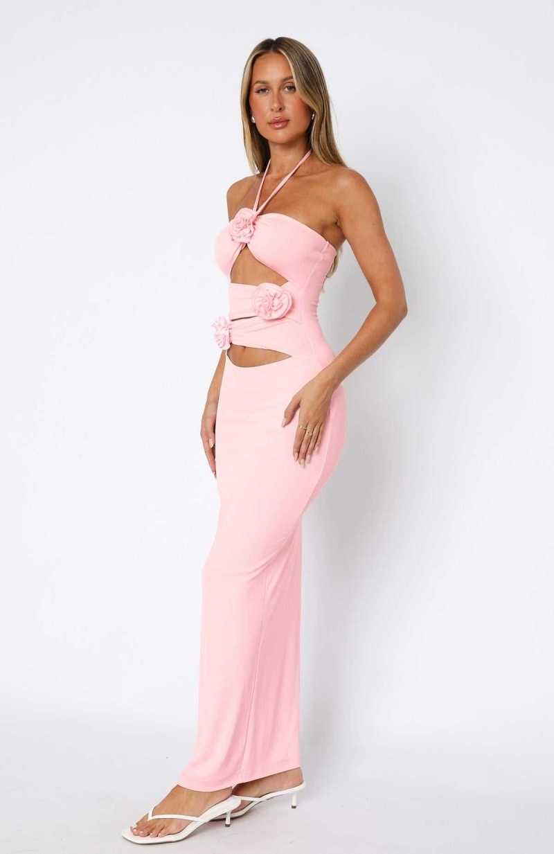 White Fox What A Girl Wants Maxi Dress Baby Pink | OBRMKD-063
