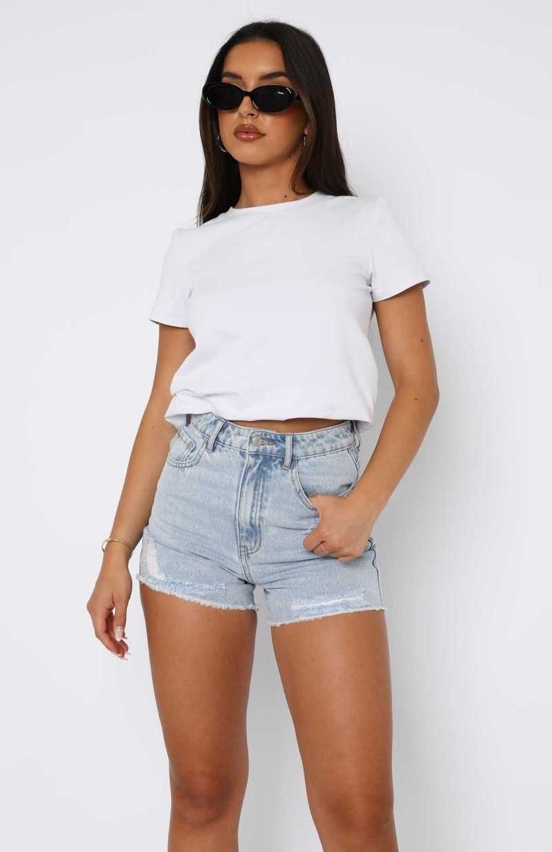 White Fox What Are We Denim Shorts Powder Blue Wash | SNDPQZ-705