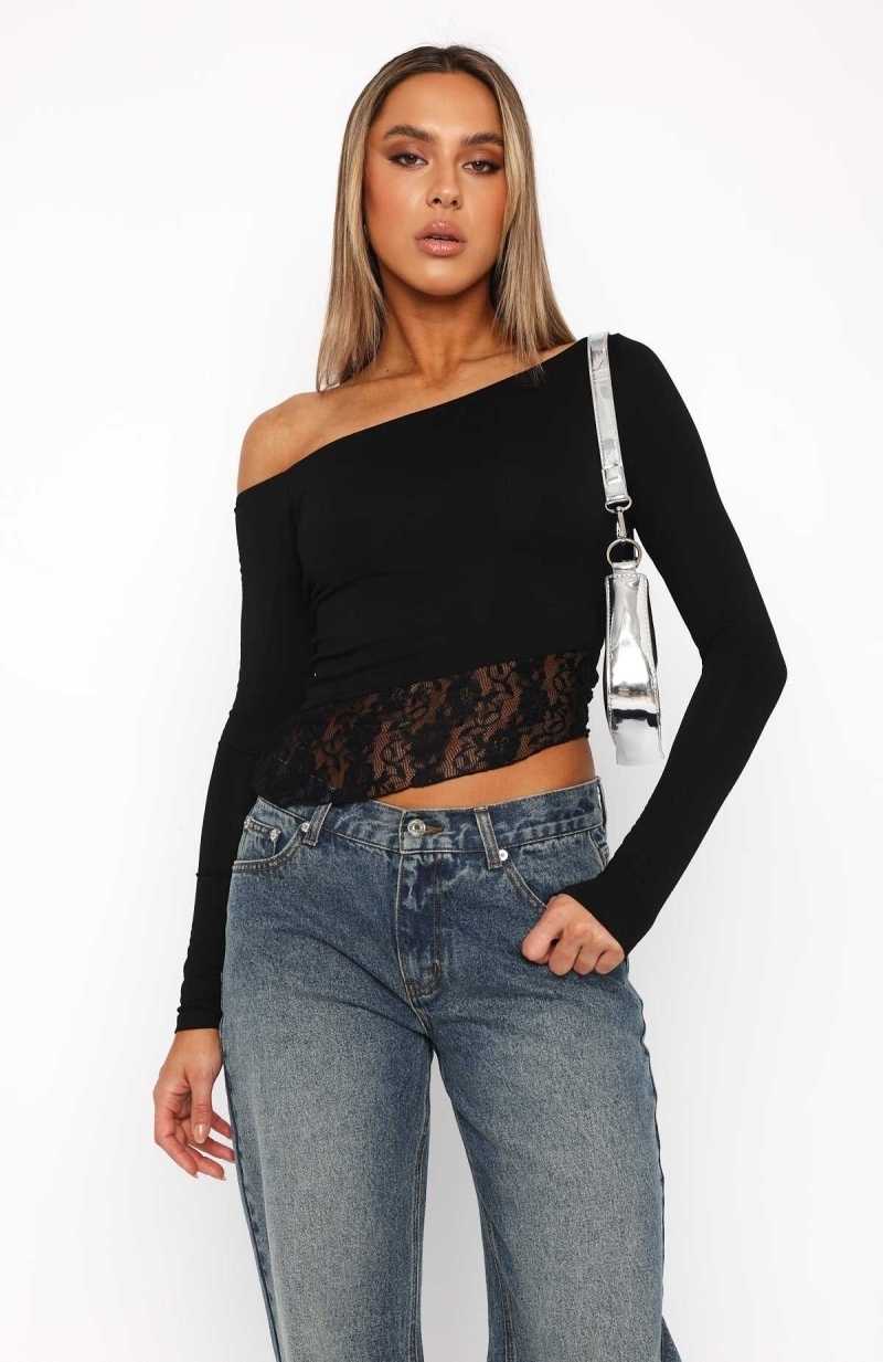 White Fox What You Did Long Sleeve Top Black | PGJHQB-369