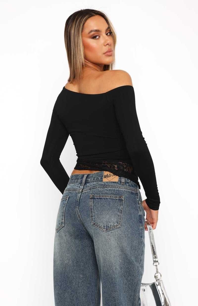White Fox What You Did Long Sleeve Top Black | PGJHQB-369