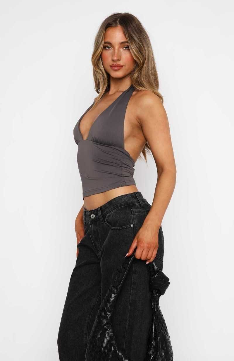 White Fox When I'm With You Halter Top Charcoal | BAJFSM-372