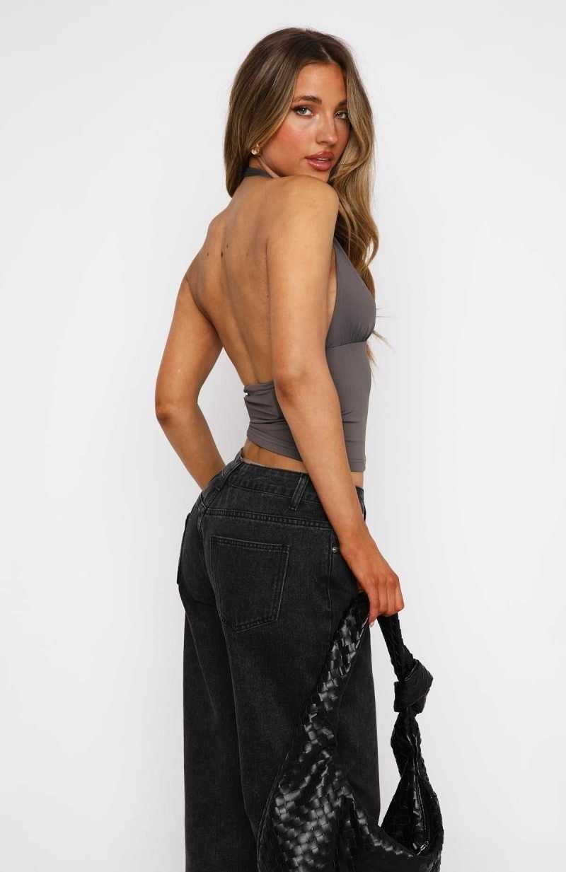 White Fox When I'm With You Halter Top Charcoal | BAJFSM-372