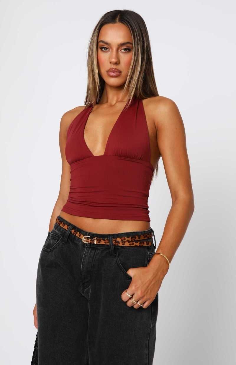 White Fox When I'm With You Halter Top Wine | SDVQXG-213