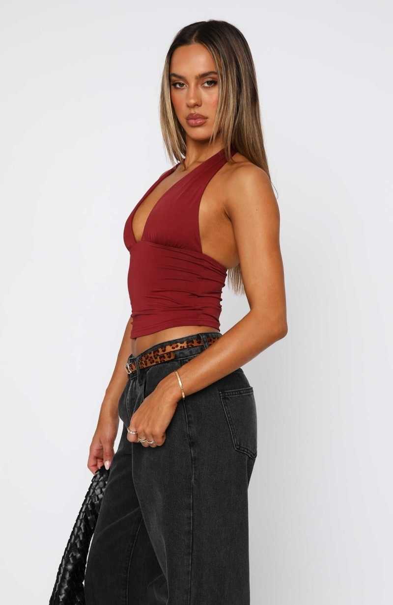 White Fox When I'm With You Halter Top Wine | SDVQXG-213