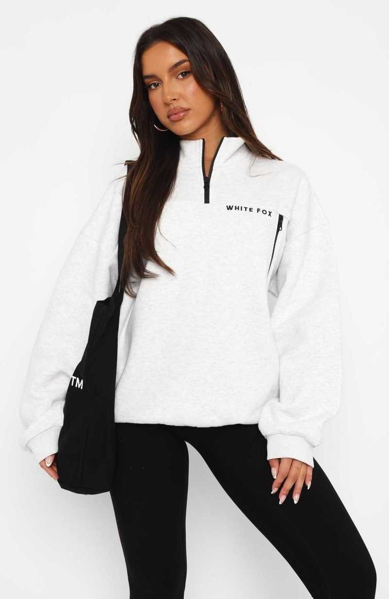 White Fox Where Did You Go Zip Front Sweater Grey Marle | TZXQRK-619