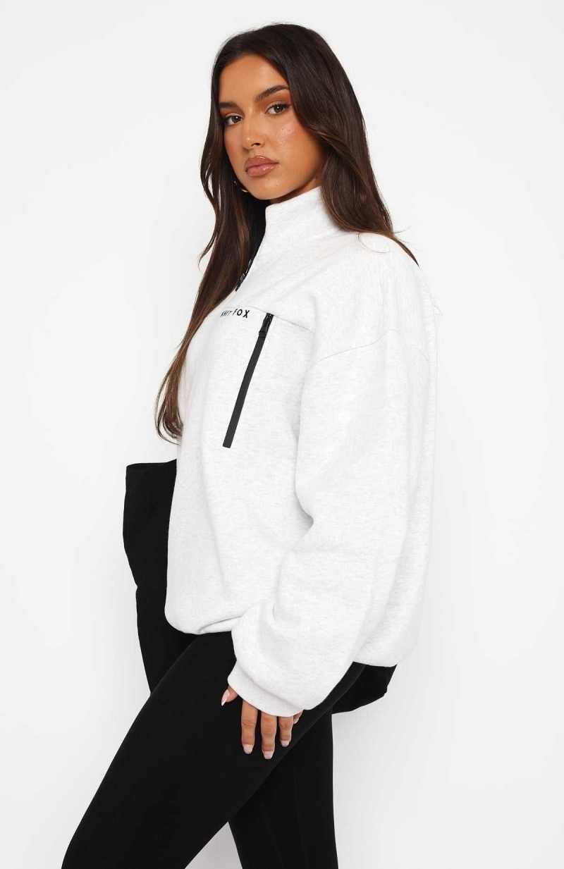 White Fox Where Did You Go Zip Front Sweater Grey Marle | TZXQRK-619