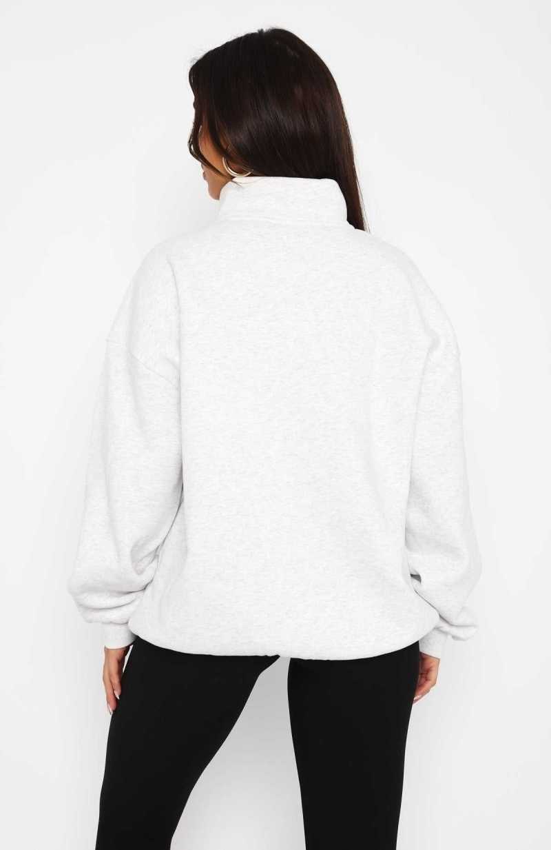 White Fox Where Did You Go Zip Front Sweater Grey Marle | TZXQRK-619
