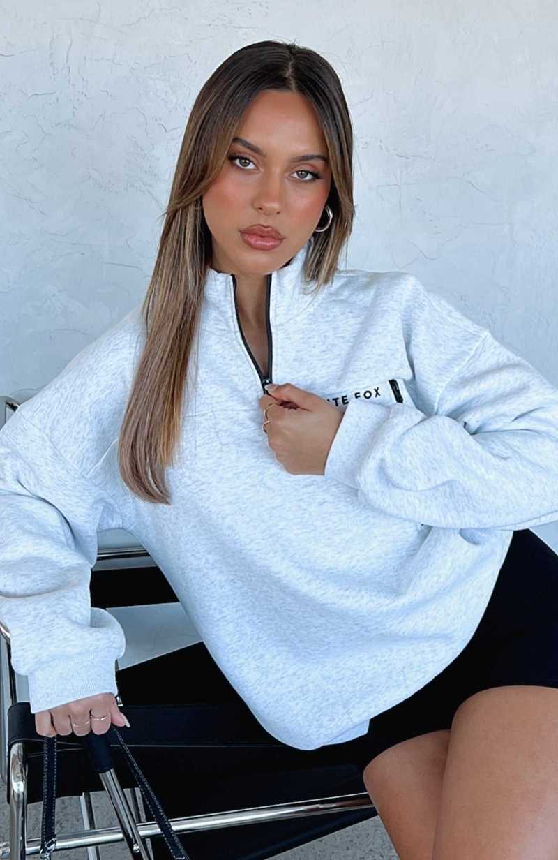 White Fox Where Did You Go Zip Front Sweater Grey Marle | TZXQRK-619
