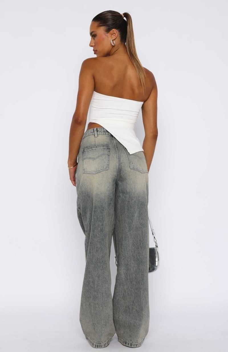 White Fox Willow Mid Rise Wide Leg Jeans Sand | BYHJWZ-428