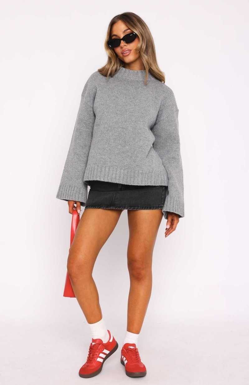 White Fox Winter's Chill Knit Sweater Grey | SIOQEG-132