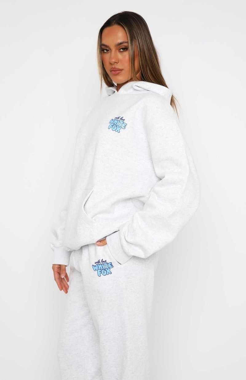 White Fox With Love Always Oversized Hoodie Grey Marle | VMTNHU-375