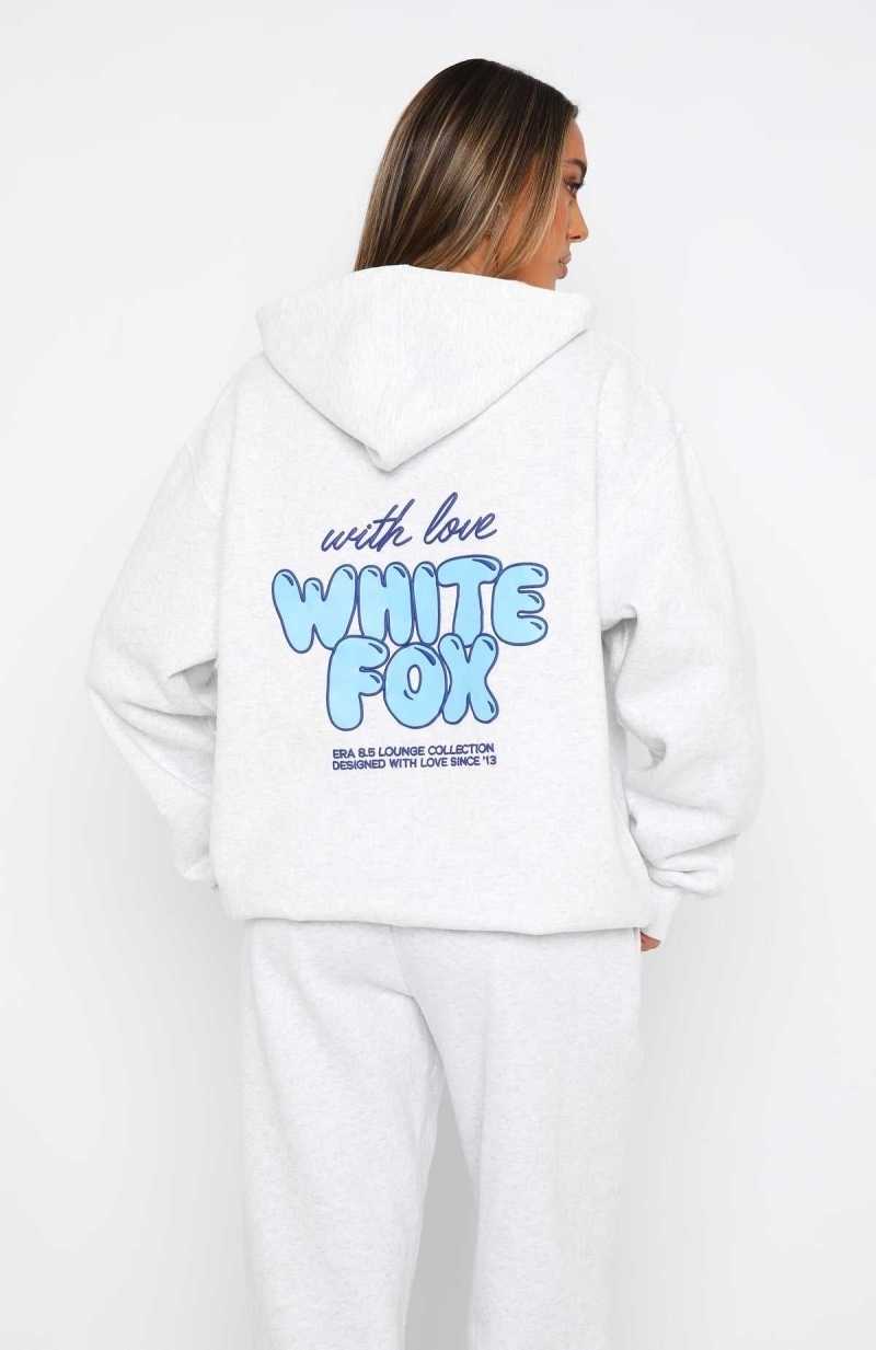 White Fox With Love Always Oversized Hoodie Grey Marle | VMTNHU-375