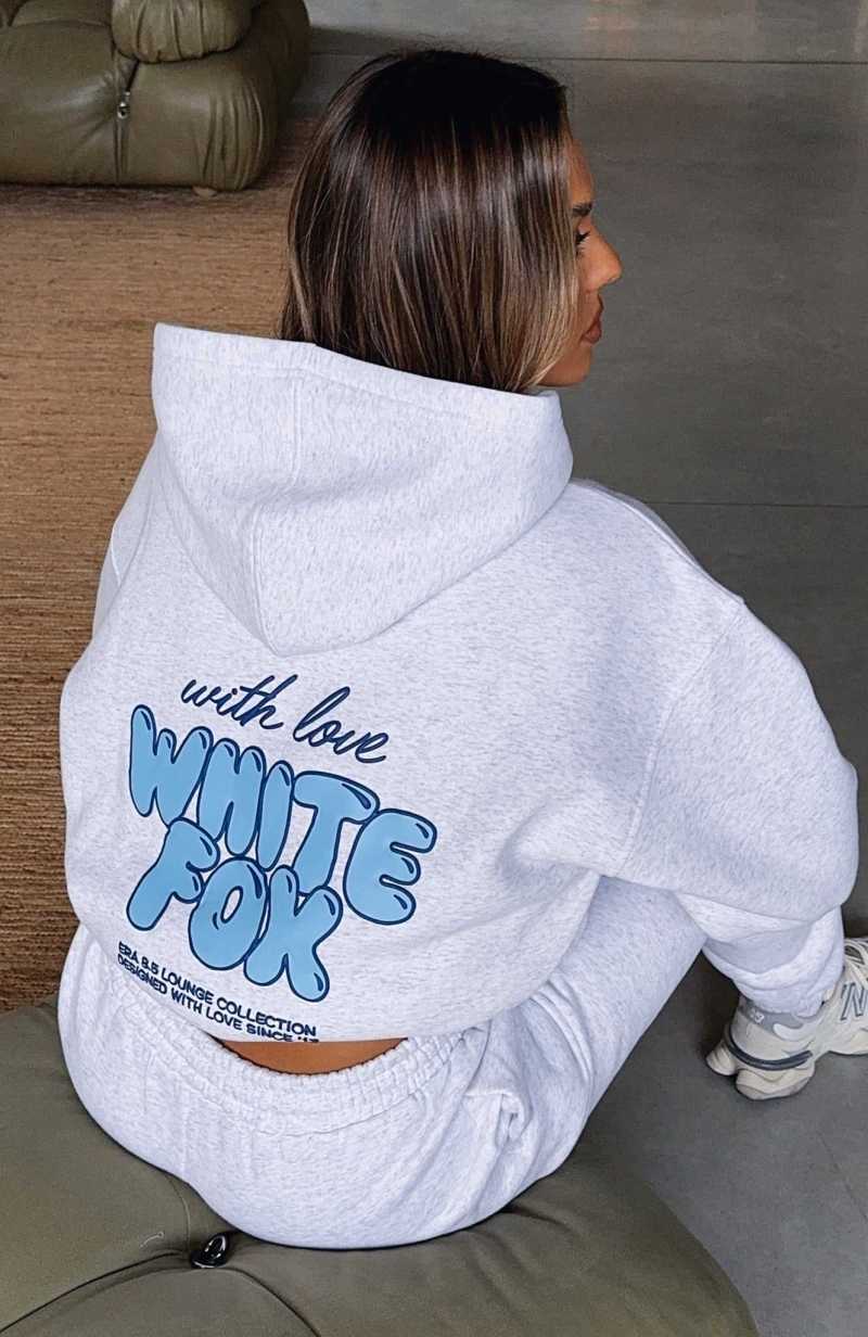 White Fox With Love Always Oversized Hoodie Grey Marle | VMTNHU-375