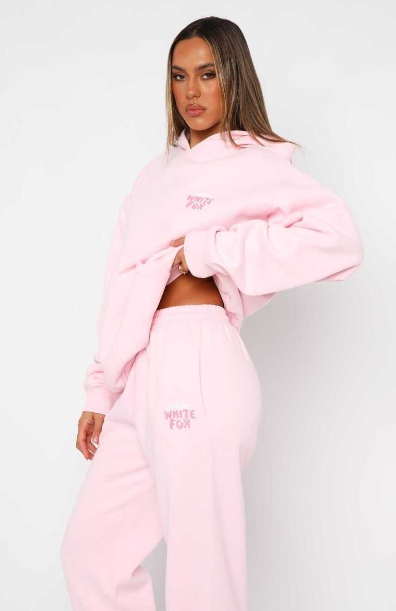 White Fox With Love Always Oversized Hoodie Baby Pink | NVMEZF-218