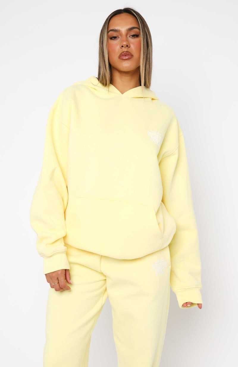 White Fox With Love Always Oversized Hoodie Lemon | UWKNAZ-817