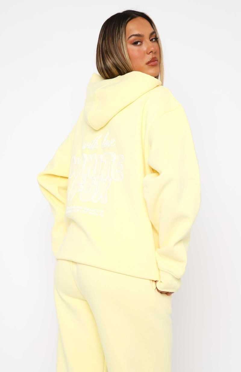 White Fox With Love Always Oversized Hoodie Lemon | UWKNAZ-817