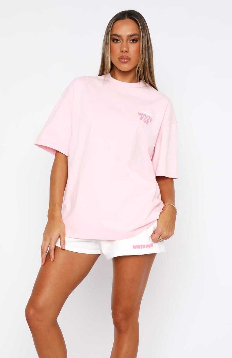 White Fox With Love Always Oversized Tee Baby Pink | BIFAGW-509