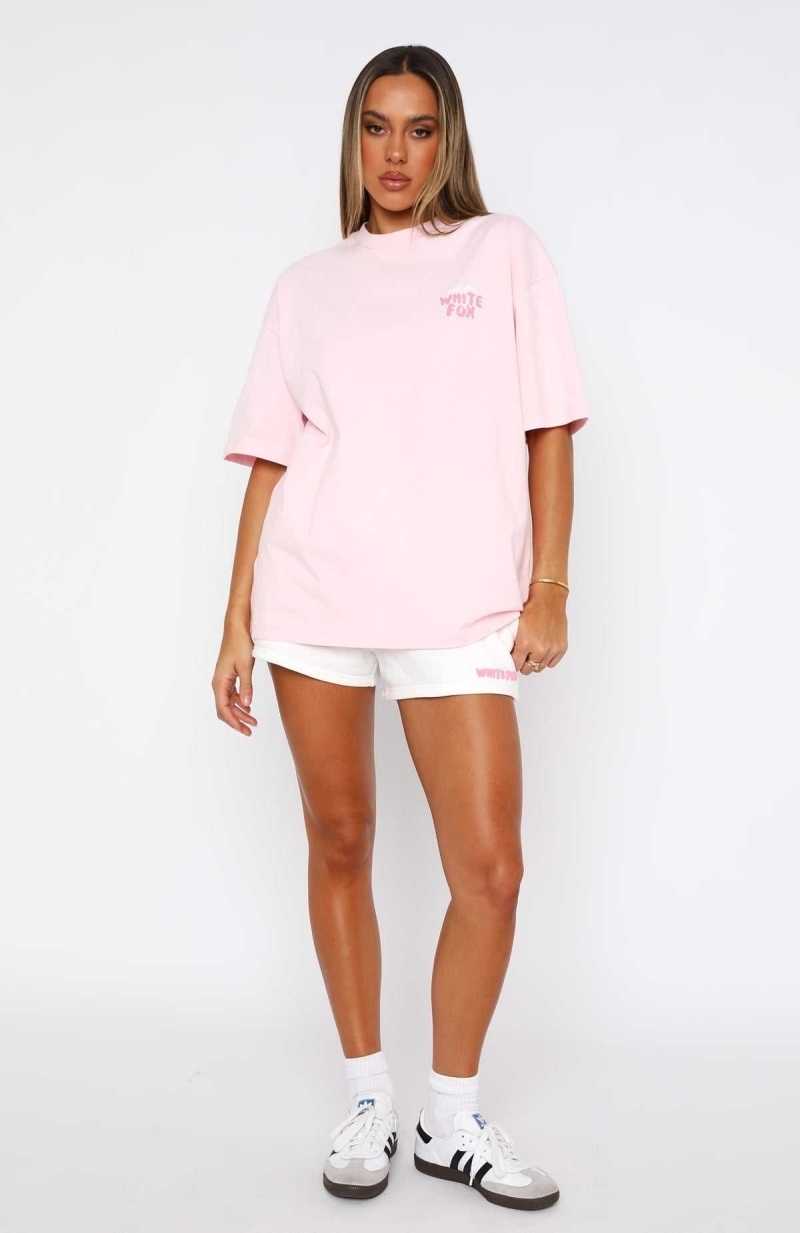 White Fox With Love Always Oversized Tee Baby Pink | BIFAGW-509