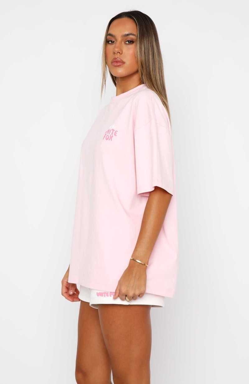 White Fox With Love Always Oversized Tee Baby Pink | BIFAGW-509