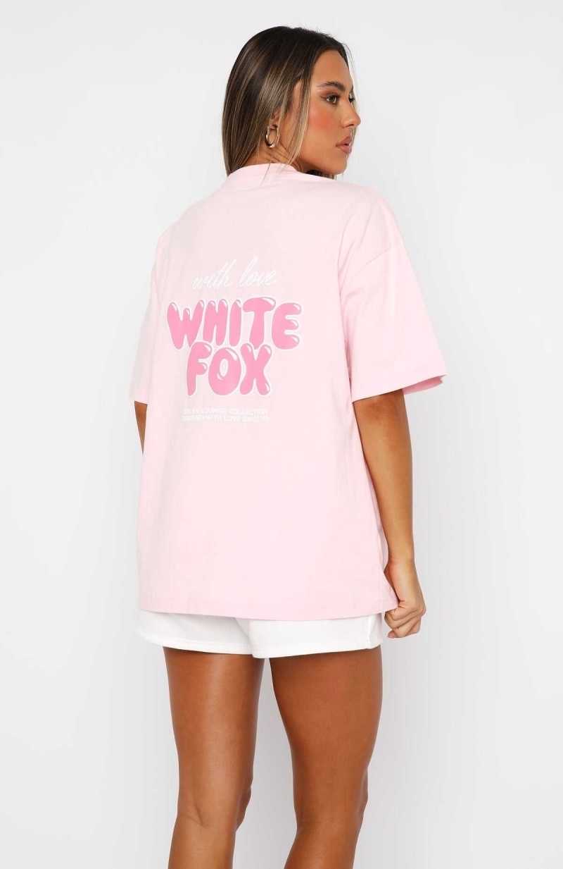 White Fox With Love Always Oversized Tee Baby Pink | BIFAGW-509