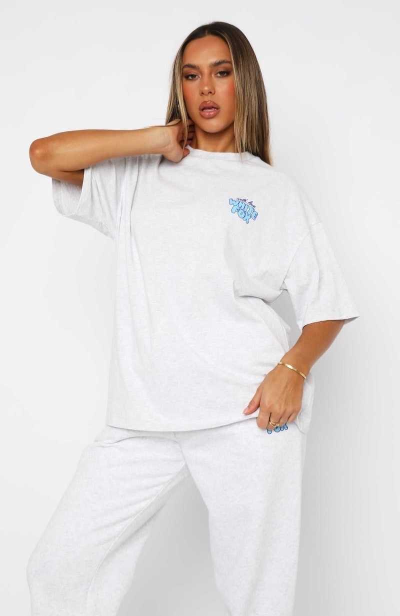 White Fox With Love Always Oversized Tee Grey Marle | FKREXW-190
