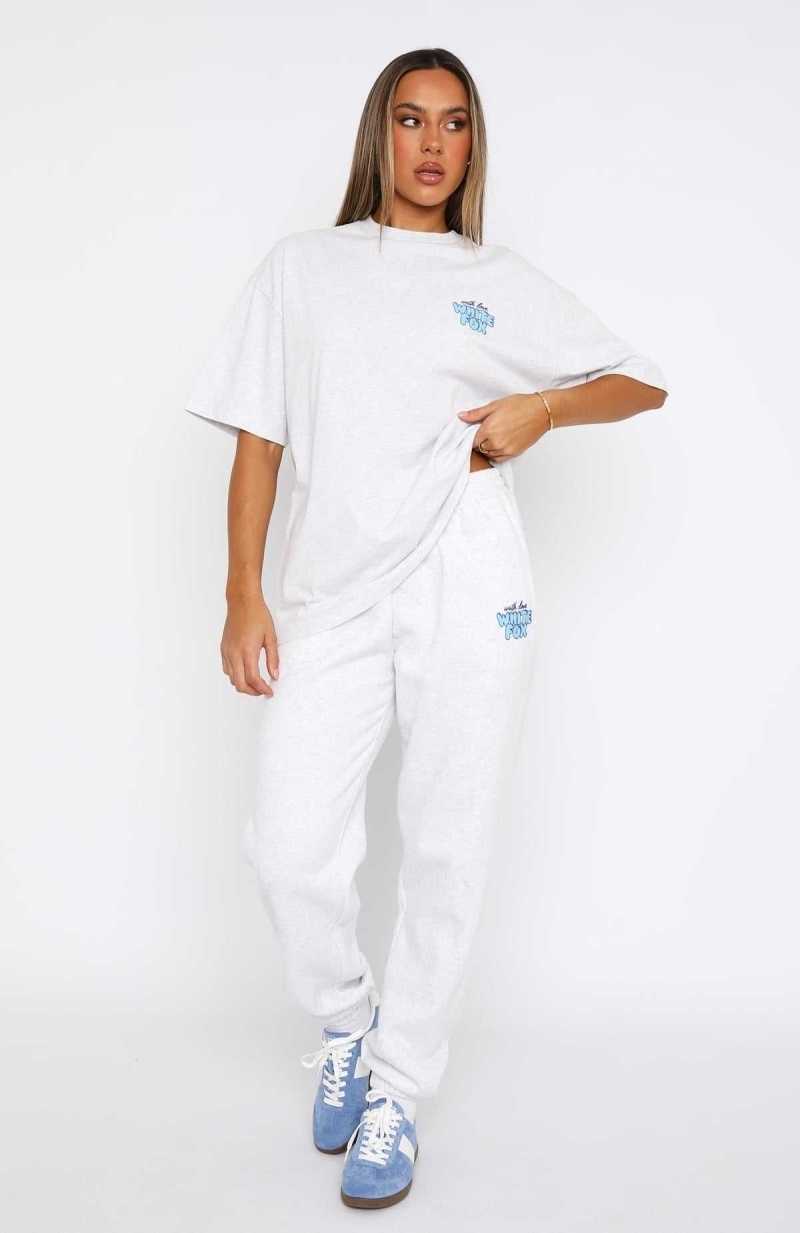 White Fox With Love Always Oversized Tee Grey Marle | FKREXW-190