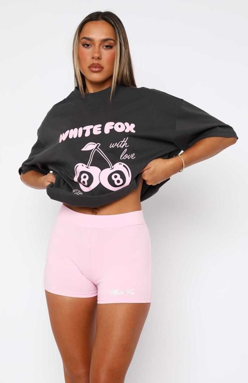 White Fox With Love Bike Shorts Baby Pink | OUVKAH-286