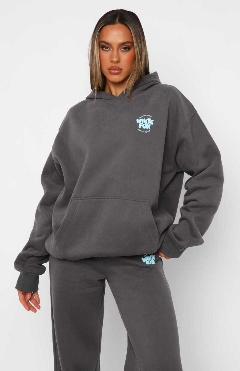 White Fox With Love For You Oversized Hoodie Volcanic | QVNKLX-985