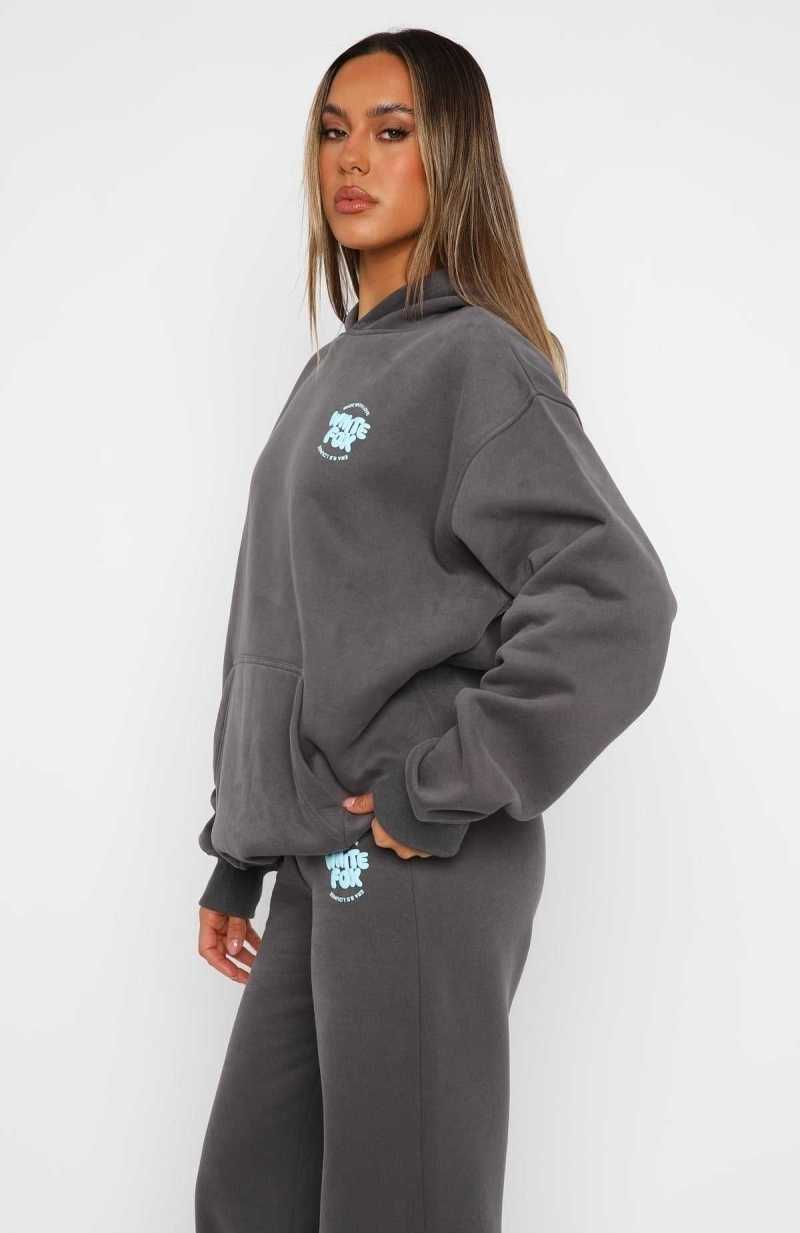White Fox With Love For You Oversized Hoodie Volcanic | QVNKLX-985