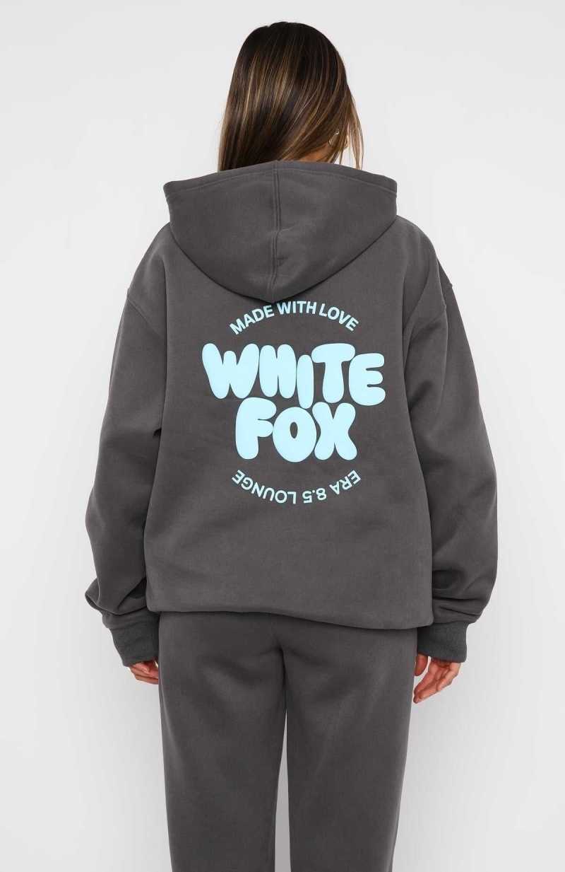 White Fox With Love For You Oversized Hoodie Volcanic | QVNKLX-985