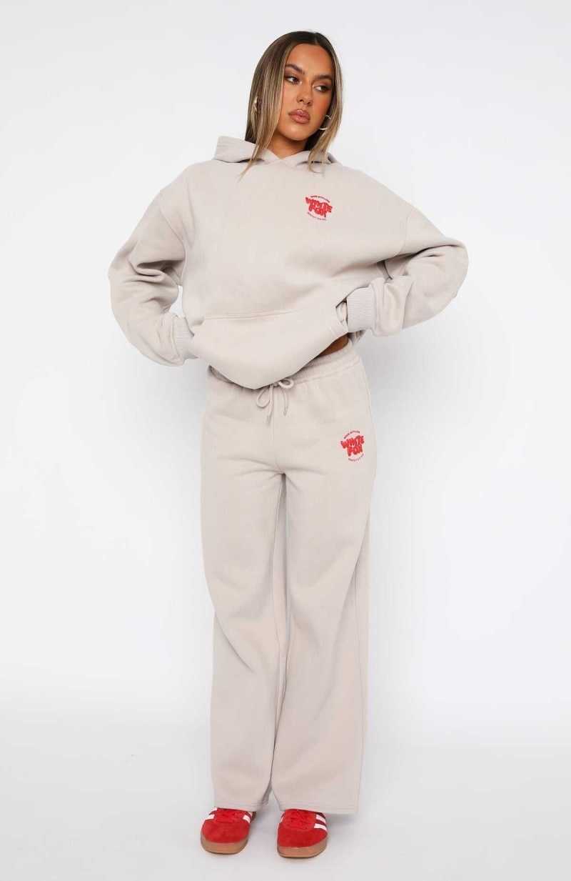 White Fox With Love For You Wide Leg Sweatpants Moon | JPTRYS-582