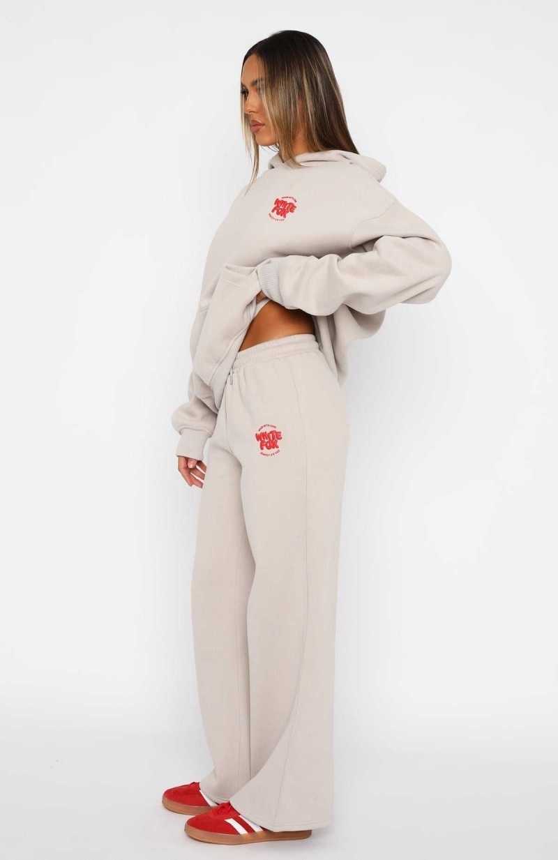 White Fox With Love For You Wide Leg Sweatpants Moon | JPTRYS-582