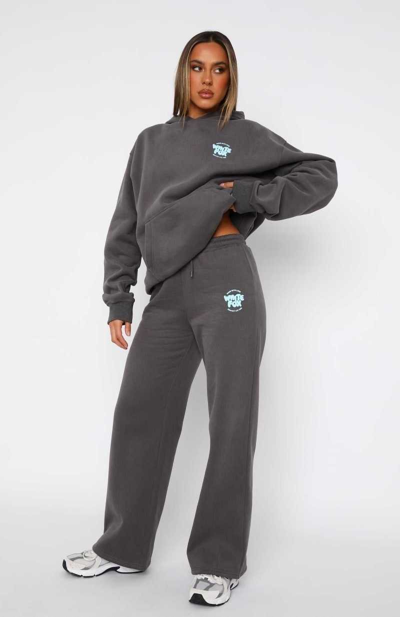 White Fox With Love For You Wide Leg Sweatpants Volcanic | WTKMQL-460