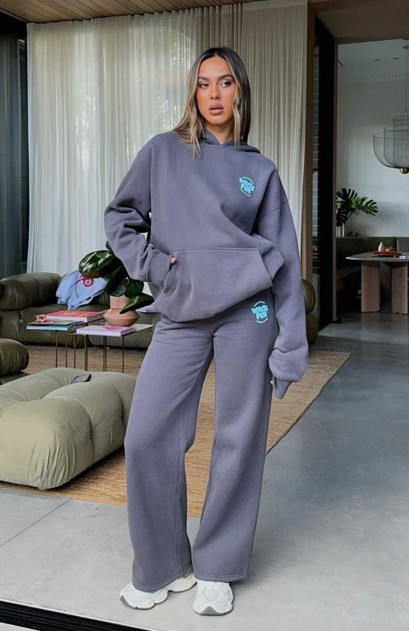White Fox With Love For You Wide Leg Sweatpants Volcanic | WTKMQL-460