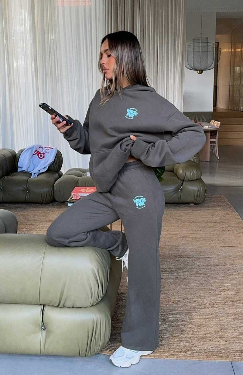 White Fox With Love For You Wide Leg Sweatpants Volcanic | WTKMQL-460