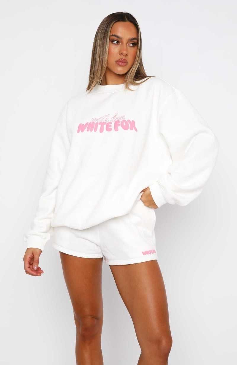 White Fox With Love Forever Oversized Sweater White | YTBVCU-976
