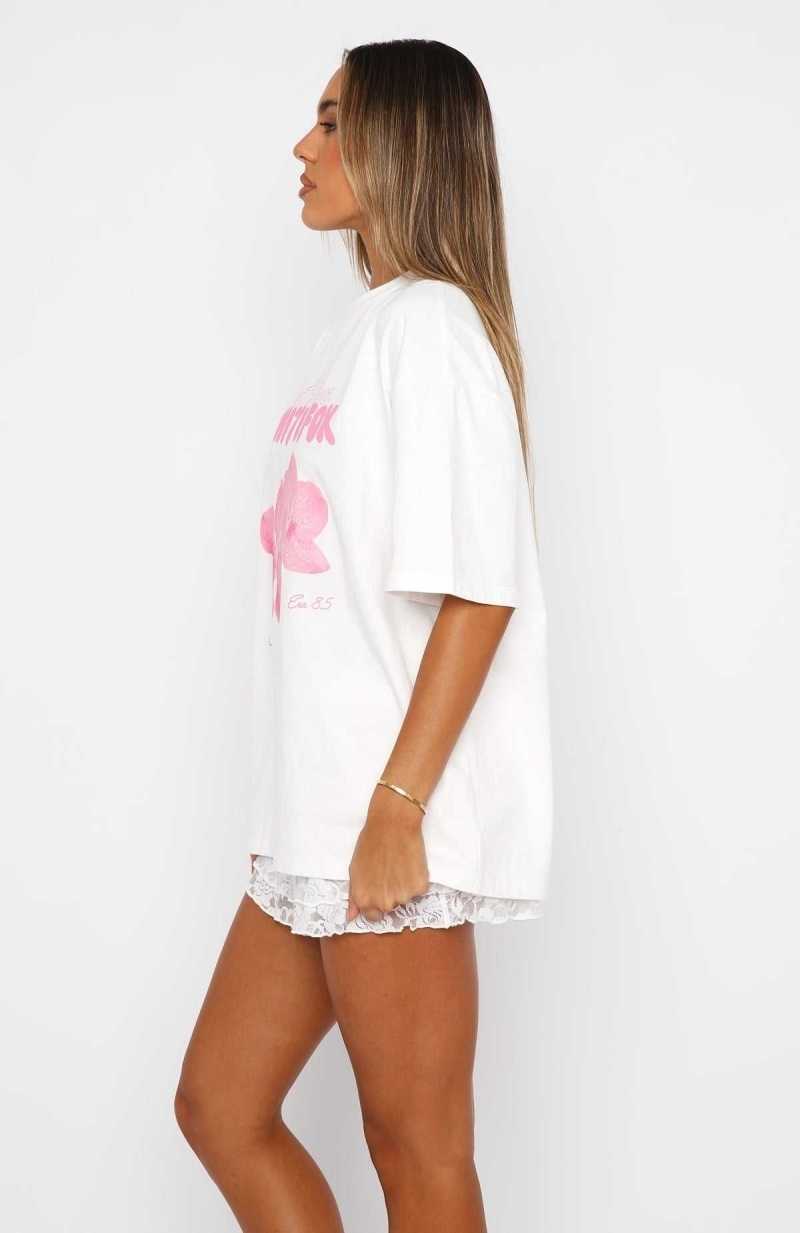 White Fox With Love Forever Oversized Tee White/Pink | XGOJPA-396