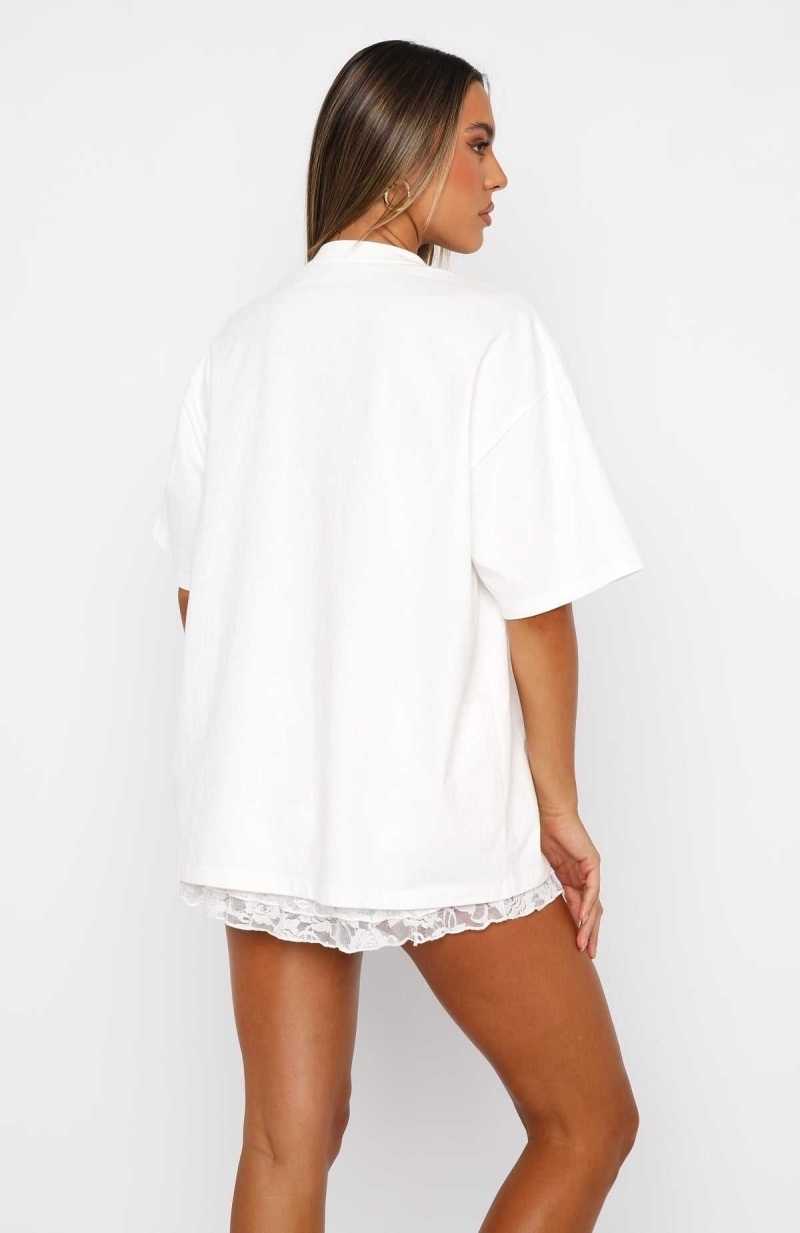 White Fox With Love Forever Oversized Tee White/Pink | XGOJPA-396