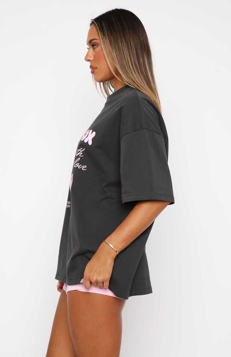 White Fox With Love In The Moment Oversized Tee Charcoal | KLTSFA-536