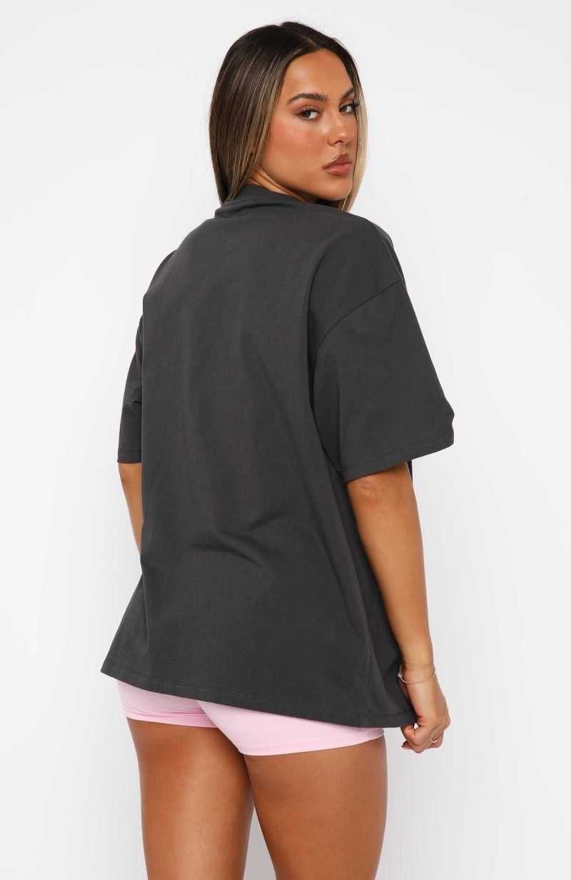 White Fox With Love In The Moment Oversized Tee Charcoal | KLTSFA-536
