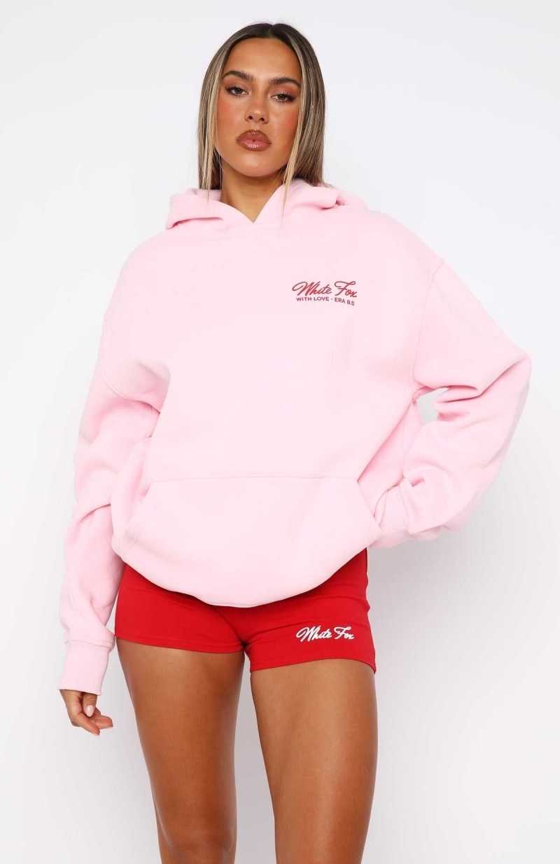 White Fox With Love & Kisses Oversized Hoodie Baby Pink | FZQCYR-140