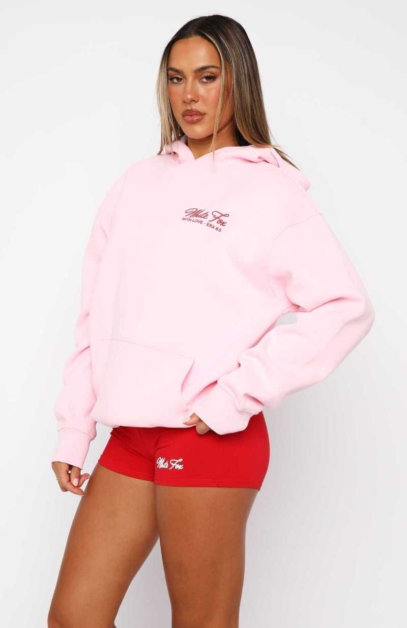 White Fox With Love & Kisses Oversized Hoodie Baby Pink | FZQCYR-140