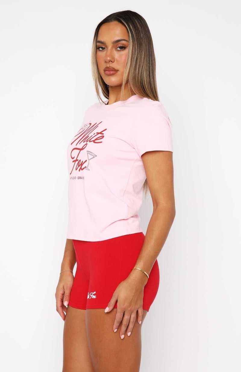 White Fox With Love & Kisses Relaxed Baby Tee Baby Pink | HMUPAG-738