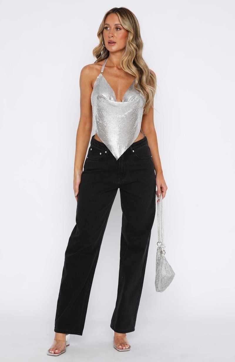 White Fox With You Low Rise Wide Leg Jeans Vintage Black | QJRSXC-107